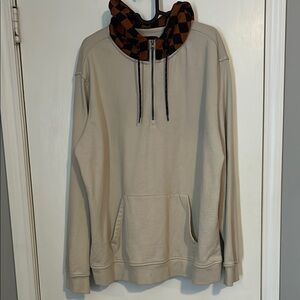 Cream Hoodie with Checkered Hood
